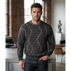 Vtg 90s Golfsmith Grandpa Sweater Mens Large Abstract Geometric Knit Coogi Style